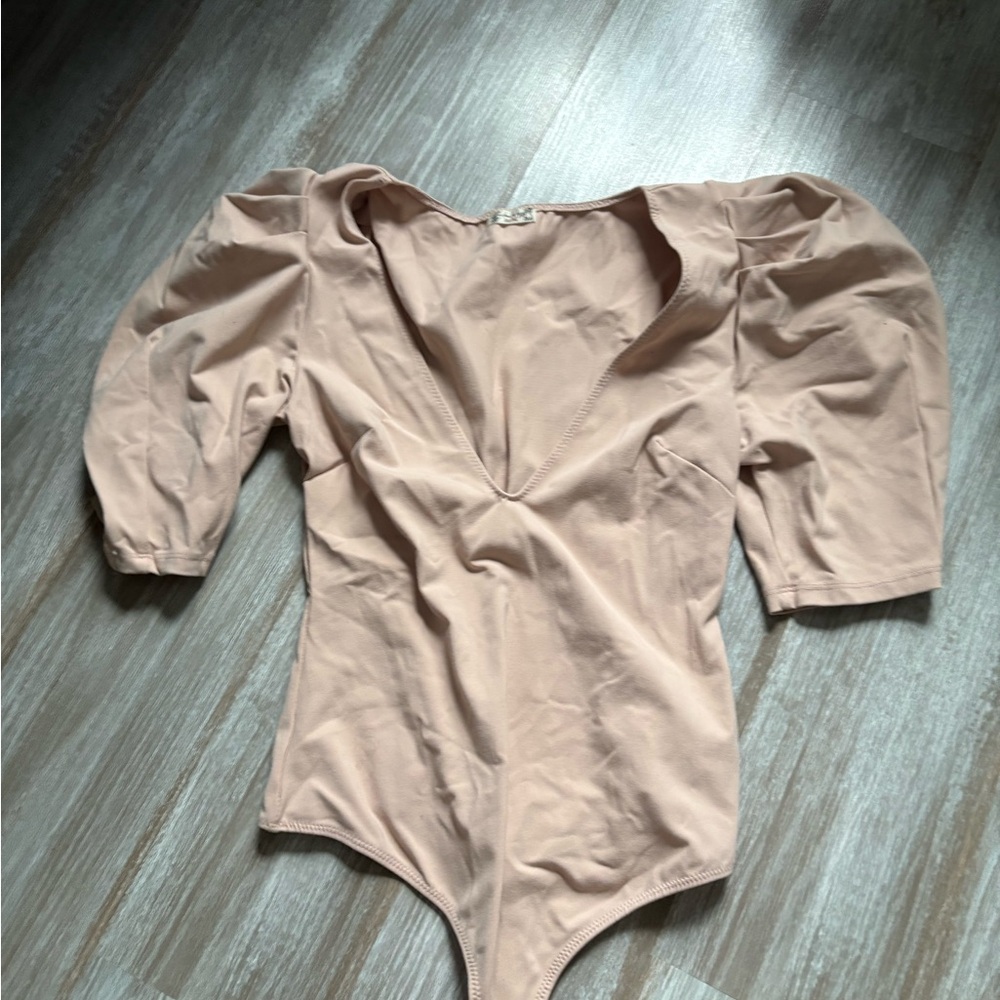 Beige Puff Sleeve Bodysuit